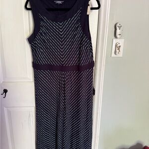 Lands' End Navy Maxi Dress with White Dot Chevron Pattern